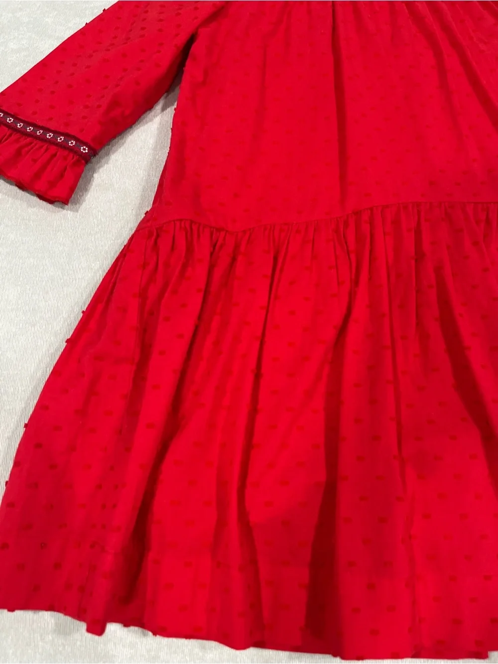 Hanna Andersson Red Textured Ruffle Neck Dress